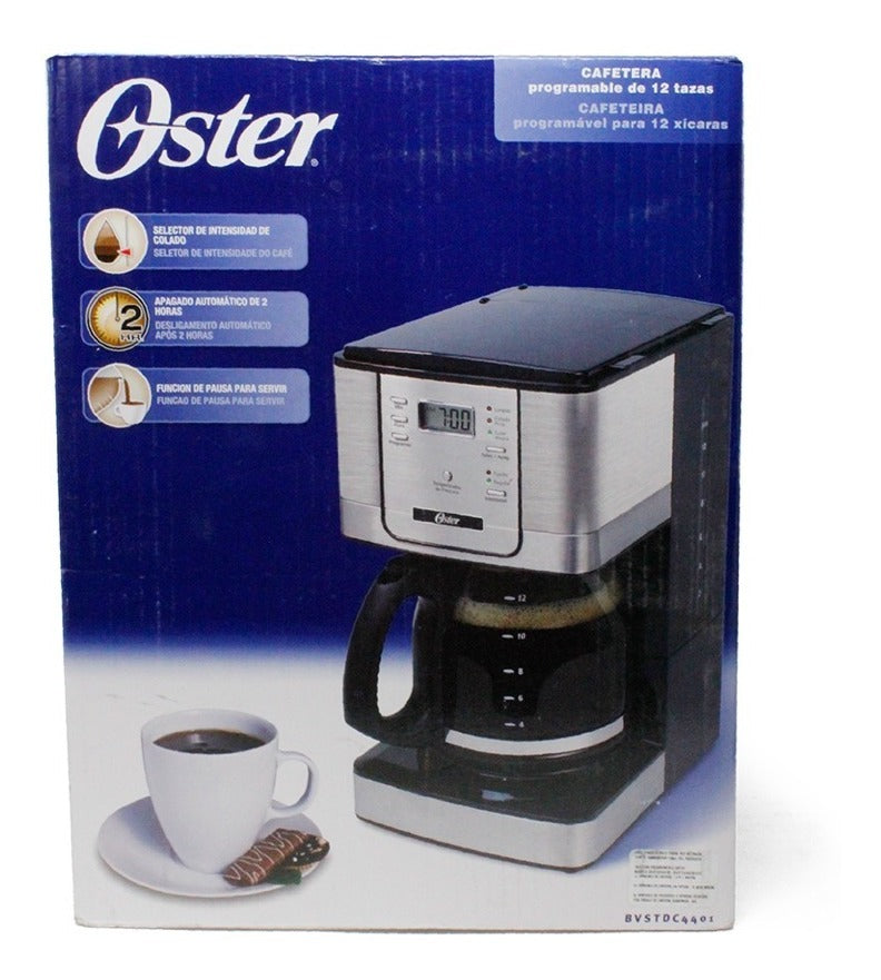 Cafetera Programable 12 Tazas Jarra de Vidrio Acero Negro Oster